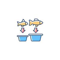 Fish sorting RGB color icon. Grading and separating seafood products for trade. Sorting table and machine. Commercial fishery. Isolated vector illustration. Simple filled line drawing