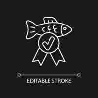 Fish quality control white linear icon for dark theme. Checking seafood toxic containment. Thin line customizable illustration. Isolated vector contour symbol for night mode. Editable stroke