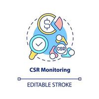 CSR monitoring concept icon. Corporate social responsibility activities and ecaluation perfomance abstract idea thin line illustration. Vector isolated outline color drawing. Editable stroke