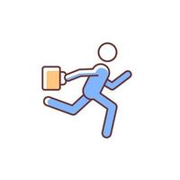 Hurry RGB color icon. Running man with bag in hand. Being late for work, meeting, appointment. Office man running to public transport. Isolated vector illustration. Simple filled line drawing