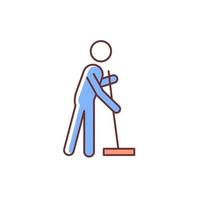 limpieza con el icono de color rgb de la fregona. persona con fregona limpiando casa. mantener la limpieza en piso. deberes domésticos comunes. ilustración vectorial aislada. dibujo lineal relleno simple vector