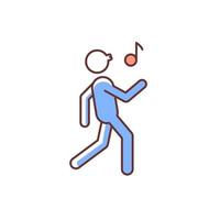 Whistle RGB color icon. Bad habit. Whistling man. Person walking merrily and whistling melody. Habitual patterns of human behavior. Isolated vector illustration. Simple filled line drawing