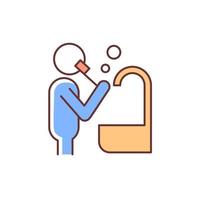 Brush teeth RGB color icon. Person brushing teeth near sink. Dental hygiene. Healty habit. Commonplace day-to-day human routine. Isolated vector illustration. Simple filled line drawing