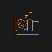 Sleep gradient vector icon for dark theme. Person sleeping soundly in bed. Healthy lifestyle, habits, sleep. Thin line color symbol. Modern style pictogram. Vector isolated outline drawing