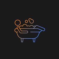 Bathe gradient vector icon for dark theme. Man lying in bath. Personal hygiene activities. Day-to-day human routine. Thin line color symbol. Modern style pictogram. Vector isolated outline drawing