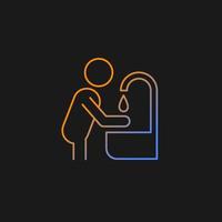 Wash hands gradient vector icon for dark theme. Protection measure during epidemic. Healthy habits, lifestyle. Thin line color symbol. Modern style pictogram. Vector isolated outline drawing