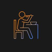 Eat gradient vector icon for dark theme. Man having dinner. . Eating dinner at table. Healthy eating habits. Thin line color symbol. Modern style pictogram. Vector isolated outline drawing