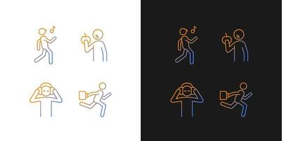 Everyday activities gradient icons set for dark and light mode. Healthy eating habits. Thin line contour symbols bundle. Isolated vector outline illustrations collection on black and white