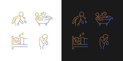 Human actions gradient icons set for dark and light mode. Spitting man. Day-to-day life. Thin line contour symbols bundle. Isolated vector outline illustrations collection on black and white