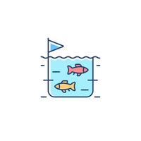 Fish farming RGB color icon. Pisciculture production industry. Fish breeding in tanks and ponds for trade. Seafood producing. Isolated vector illustration. Simple filled line drawing