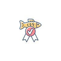 Fish quality control RGB color icon. Checking seafood toxic containment. Standard and assessment. Fish products quality research. Isolated vector illustration. Simple filled line drawing