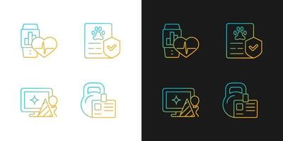 Motivating employees gradient icons set for dark and light mode. Health trackers for workers. Thin line contour symbols bundle. Isolated vector outline illustrations collection on black and white