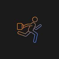 Hurry gradient vector icon for dark theme. Running man with bag in hand. Office man running to public transport. Thin line color symbol. Modern style pictogram. Vector isolated outline drawing