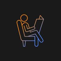 Read newspaper gradient vector icon for dark theme. Person reading latest news in paper. Human taking break from work. Thin line color symbol. Modern style pictogram. Vector isolated outline drawing