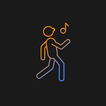 Whistle gradient vector icon for dark theme. Person walking merrily and whistling. Habitual patterns of human behavior. Thin line color symbol. Modern style pictogram. Vector isolated outline drawing