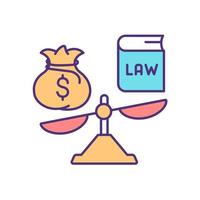 Court corruption RGB color icon. Violation of judicial independance. False verdict in exchange for bribe money. Corrupted judge. Isolated vector illustration. Simple filled line drawing