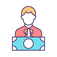 Corrupted government member RGB color icon. Political interference in exchange for money. Violation of principles of democracy. Isolated vector illustration. Simple filled line drawing
