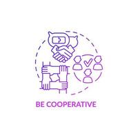 Be cooperative purple gradient concept icon. Professional teamwork. Partnership at work. Career advancement abstract idea thin line illustration. Vector isolated outline color drawing