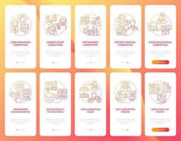 Corruption onboarding red mobile app page screen. Corrupted systems and services walkthrough 5 steps graphic instructions with concepts. UI, UX, GUI vector template with linear color illustrations