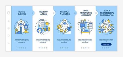 Career development onboarding vector template. Responsive mobile website with icons. Web page walkthrough 5 step screens. Professional growth color concept with linear illustrations