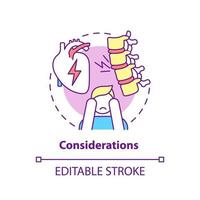 Considerations concept icon. Pulmonary rehabilitation abstract idea thin line illustration. Treatment difficulties awareness. Vector isolated outline color drawing. Editable stroke