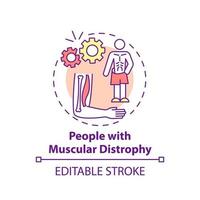 People with muscular distrophy concept icon. Pulmonary rehab abstract idea thin line illustration. Muscle weakness and loss. Genetic disorder. Vector isolated outline color drawing. Editable stroke