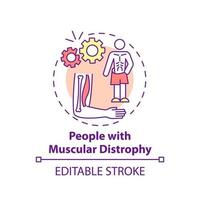 People with muscular distrophy concept icon. Pulmonary rehab abstract idea thin line illustration. Muscle weakness and loss. Genetic disorder. Vector isolated outline color drawing. Editable stroke