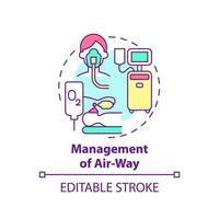 Management of air way concept icon. Pulmonary rehabilitation abstract idea thin line illustration. First aid medical procedure. Oxygenation. Vector isolated outline color drawing. Editable stroke