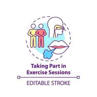 Taking part in excercise sessions concept icon. Pulmonary rehabilitation abstract idea thin line illustration. Breathing exercises with trainer. Vector isolated outline color drawing. Editable stroke