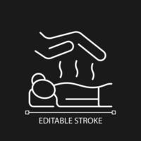 Reiki massage white linear icon for dark theme. Alternative medicine. Japanese technique. Thin line customizable illustration. Isolated vector contour symbol for night mode. Editable stroke