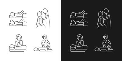Relaxing spa experience linear icons set for dark and light mode. Couple massage. Prenatal therapy. Customizable thin line symbols. Isolated vector outline illustrations. Editable stroke