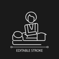 Deep tissue massage white linear icon for dark theme. Musculoskeletal issues treatment. Thin line customizable illustration. Isolated vector contour symbol for night mode. Editable stroke