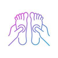 Reflexology gradient linear vector icon. Applying pressure to feet. Therapeutic massage. Improve circulation. Thin line color symbol. Modern style pictogram. Vector isolated outline drawing