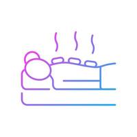 Hot stone massage gradient linear vector icon. Relaxing body muscles. Apply heated stones. Therapeutic technique. Thin line color symbol. Modern style pictogram. Vector isolated outline drawing