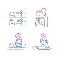 Relaxing spa experience gradient linear vector icons set. Boost bonding in relationship. Prenatal massage therapy. Thin line contour symbols bundle. Isolated outline illustrations collection