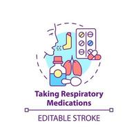 tomar el icono del concepto de medicamentos respiratorios. rehabilitación pulmonar idea abstracta ilustración de línea delgada. prevención y tratamiento de enfermedades. dibujo de color de contorno aislado vectorial. trazo editable vector