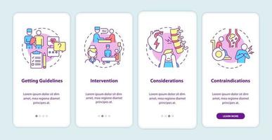 Pulmonary rehab process onboarding mobile app page screen. Recovery plan walkthrough 4 steps graphic instructions with concepts. UI, UX, GUI vector template with linear color illustrations