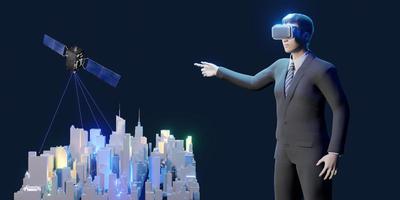 Metaverse City VR glasses Transport business Hologram gps map simulator Pinning Landing Avatars in Metaverse photo
