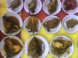 plato de variación de nasi padang o curry de arroz padang una de las comidas más famosas asociadas con indonesia. foto