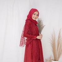 Beautiful islamic female model wearing hijab fashion, a modern lifestyle outfit for muslim woman. Concept a wedding dress, beauty or eidul fitri. A asian girl model wearing hijab on indoor photoshoot photo