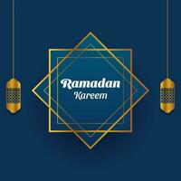 ramadan kareem greeting card in gold and blue color. islamic vector illustration