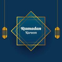 ramadan kareem greeting card in gold and blue color. islamic vector illustration