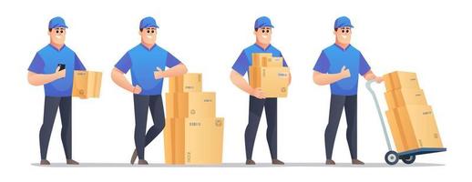 Set of courier characters in various poses vector