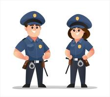 Cute male and female police officer characters set vector