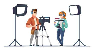 Professional male and female videographer with videography equipment concept illustration vector