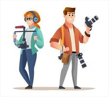 Professional videographer and photographer character set vector