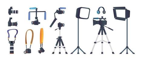 Photography and videography equipment collection set vector