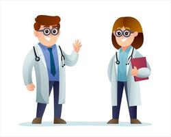 Cute male and female doctor cartoon characters vector