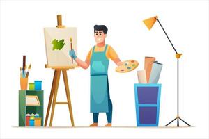 Artist painting on canvas in studio concept illustration vector
