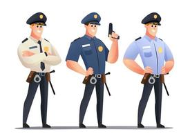 Policeman officer cartoon character set vector